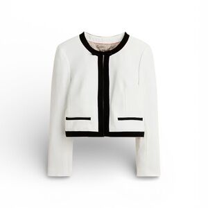 J. Crew Bow Lady Jacket in Four Season Stretch 16 White with Black Velvet Trim